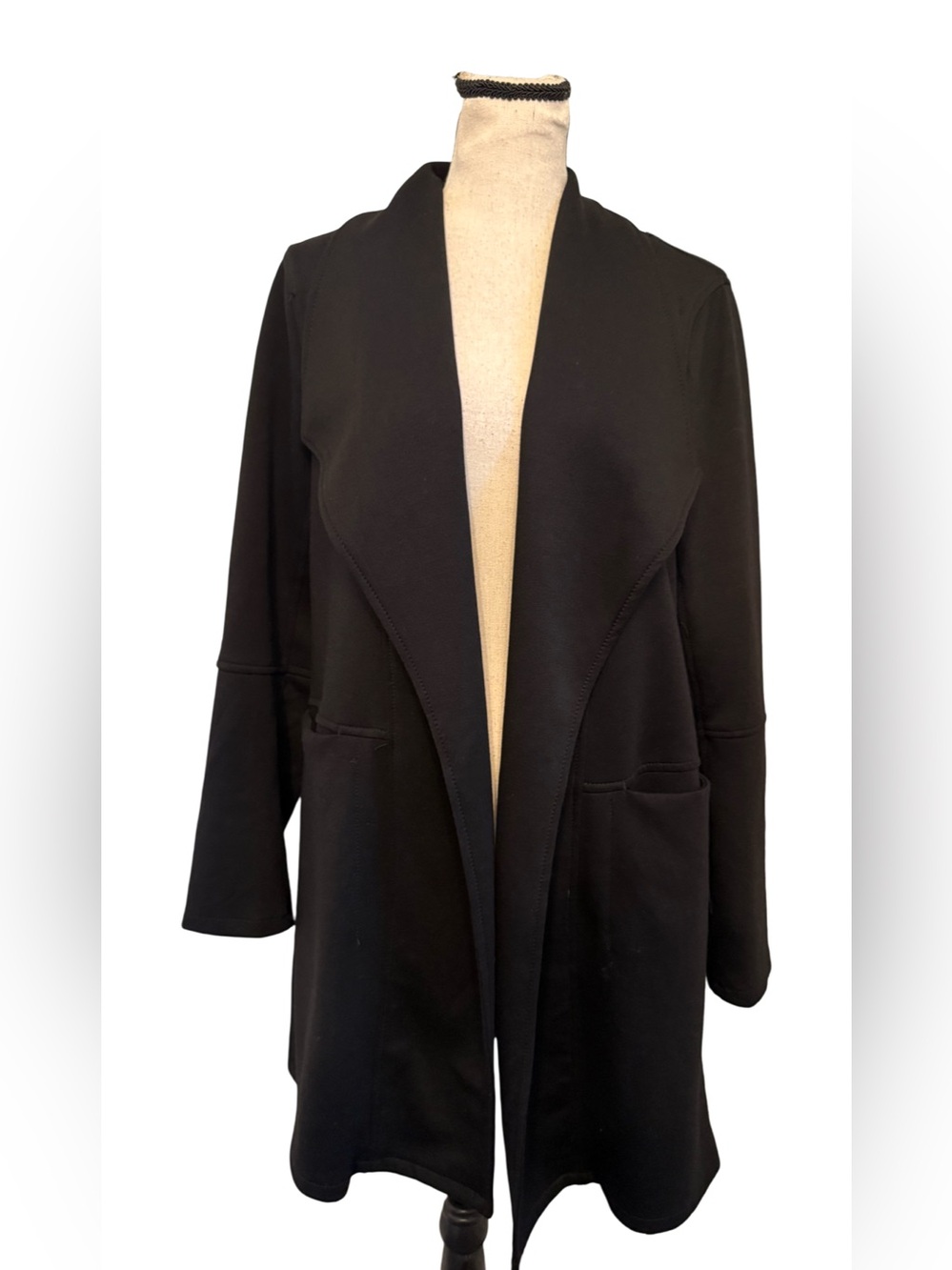 Max Studio Black Long Cardigan Jacket Open Front Drape Coat XL
